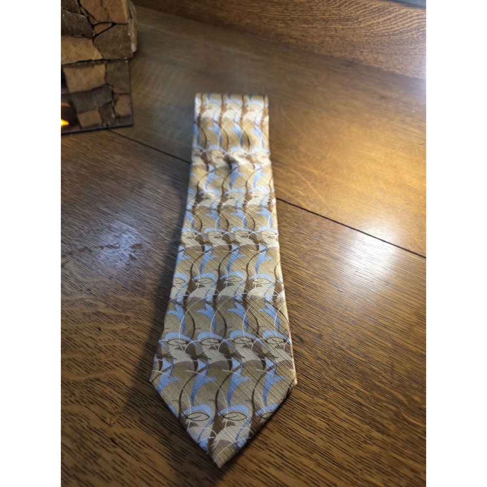 Zylos George Machado Silk Tie Gold Blue Brown Floral Pattern Designer Mens